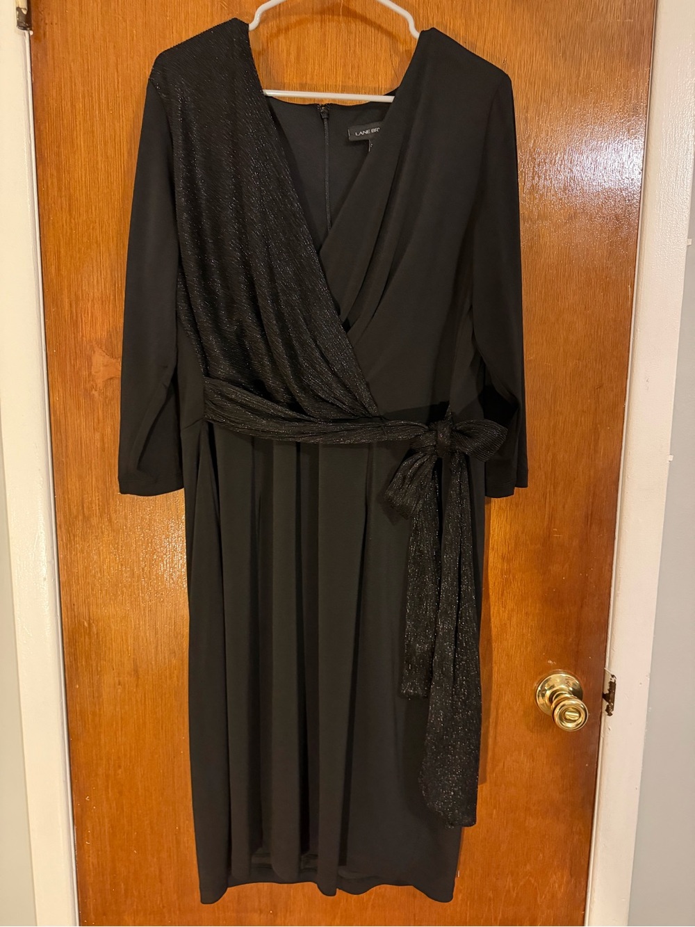 Lane Bryant Black Faux Wrap Midi Dress with Sparkle Sash